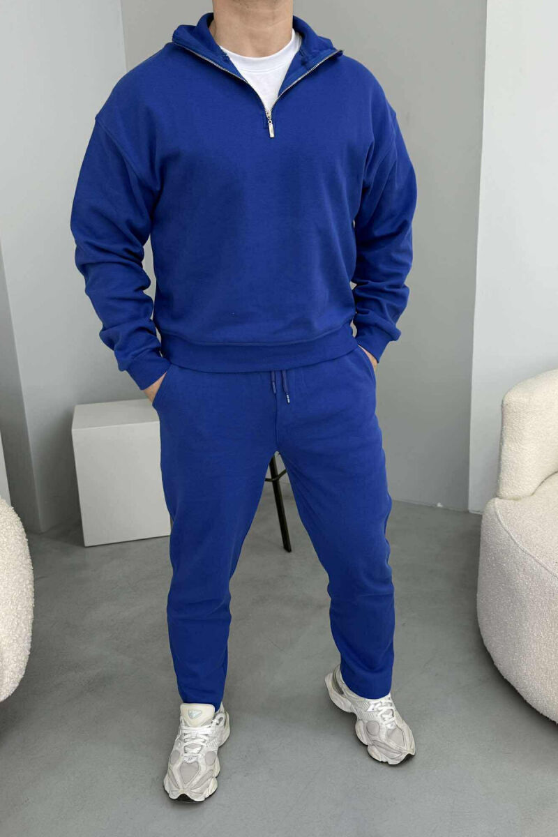 ZIPPER NECK SWEATSHIRT+SWEATPANTS MEN SET BLUE/BLU - 1