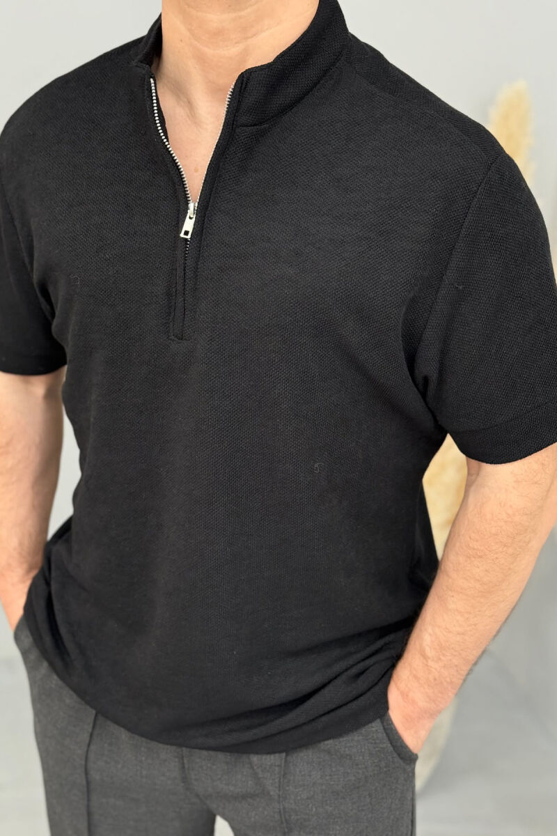 ZIPPER NECK TEXTURED MEN T-SHIRT BLACK/ E ZEZE - 2