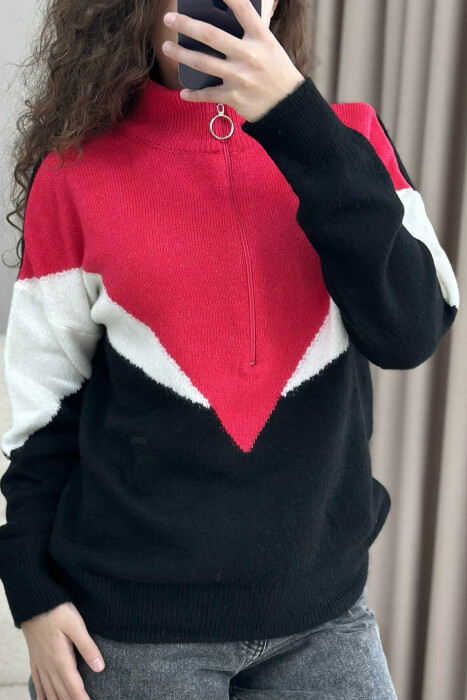 ZIPPER NECK WARM WOMEN SWEATER FUCHSIA/CIKLAMI - 4