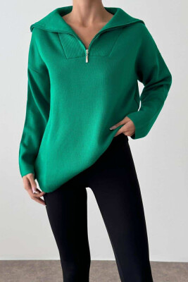 ZIPPER NECK WOMAN SWEATER DARK GREEN/JEE 