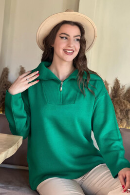 ZIPPER NECK WOMAN SWEATER GREEN/JESHILE 