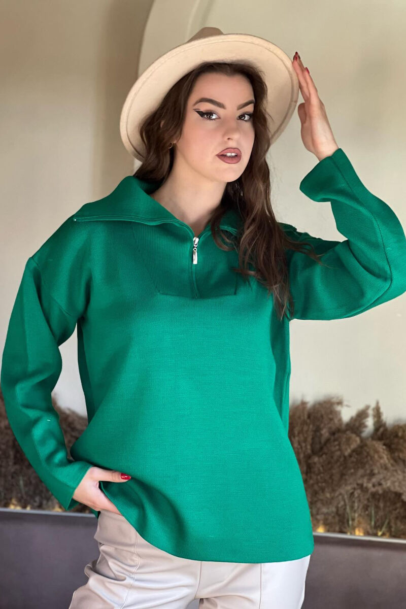 ZIPPER NECK WOMAN SWEATER GREEN/JESHILE - 2