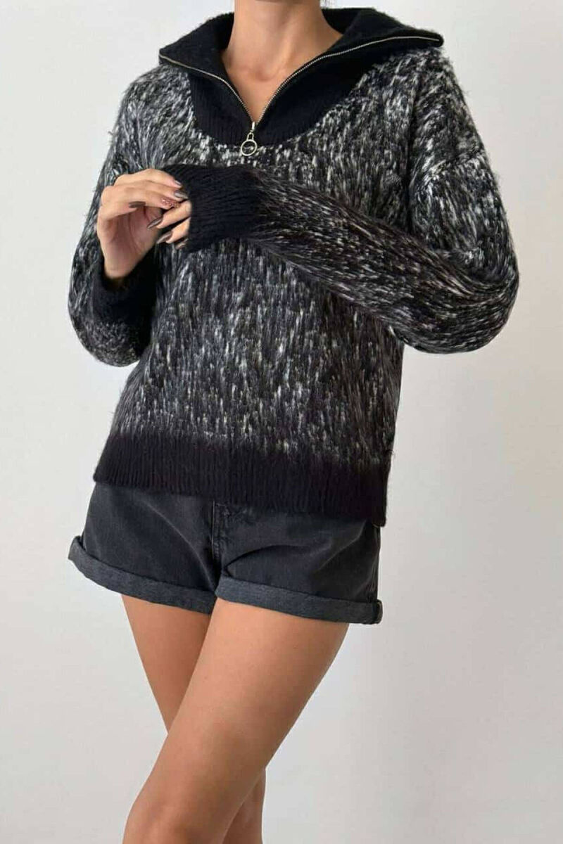 ZIPPER NECK WOMEN SWEATER BLACK/ E ZEZE - 1