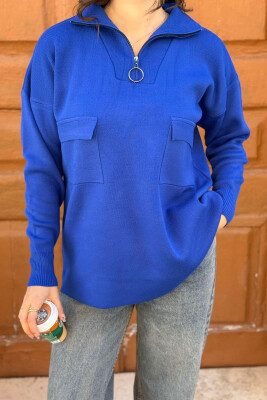 ZIPPER NECK WOMEN SWEATER BLUE/BLU 