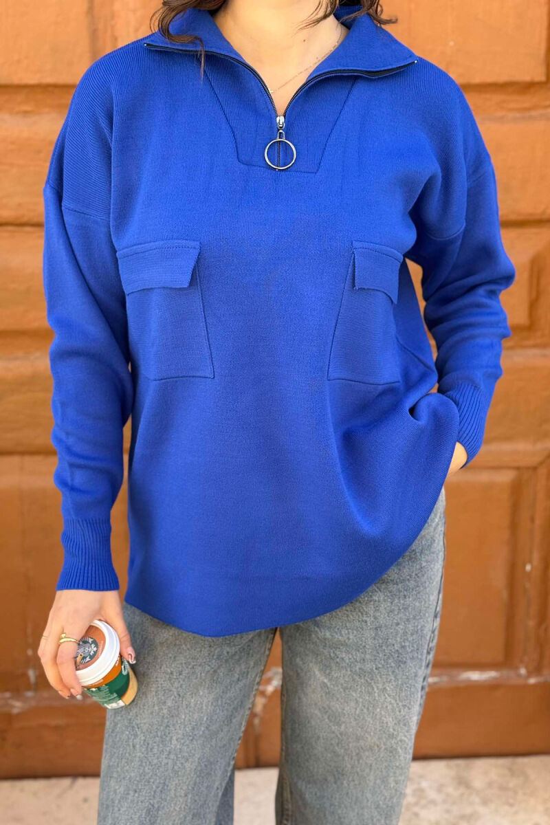 ZIPPER NECK WOMEN SWEATER BLUE/BLU - 1