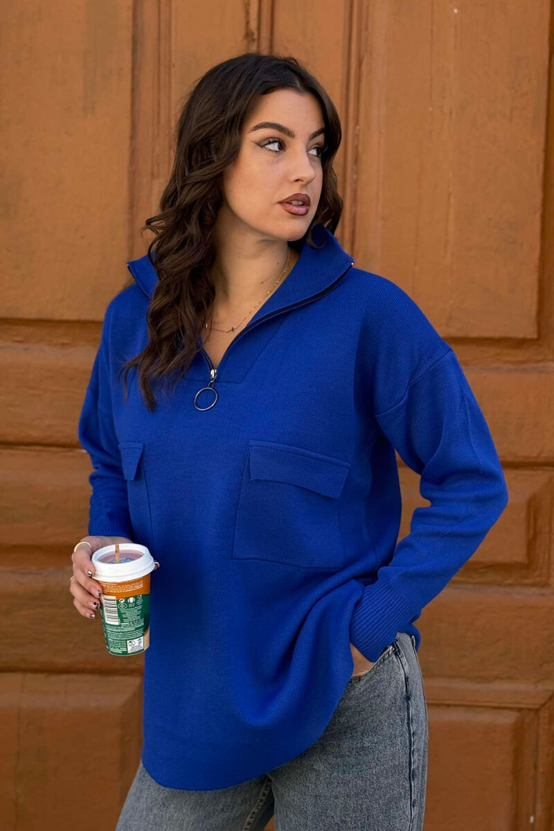 ZIPPER NECK WOMEN SWEATER BLUE/BLU - 3