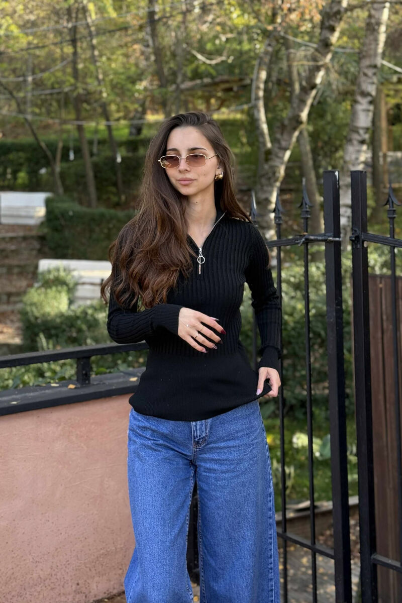 TURTTLE ZIPPER WOMAN SWEATER BLACK/ E ZEZE - 1