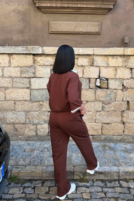ZIPPER NECK WRITTINGS T-SHIRT + SWEATPANTS WOMAN SET BROWN/KAFE - 5