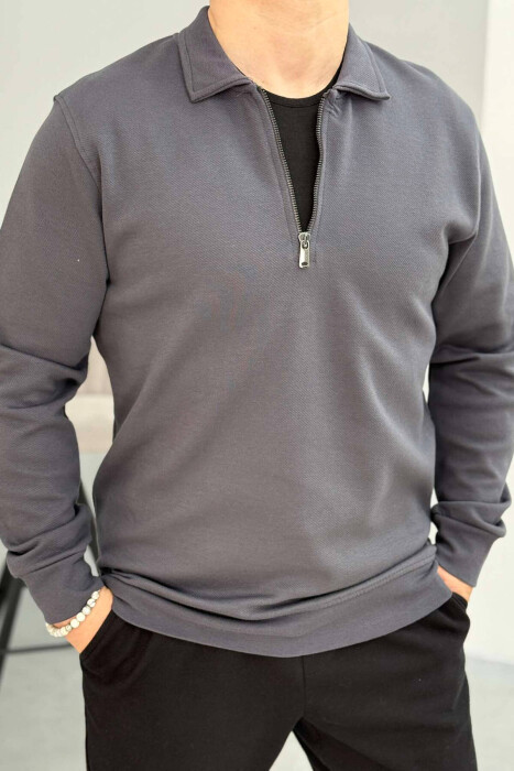 ZIPPER NECK MEN SWEATSHIRT IN GREY COLOR 