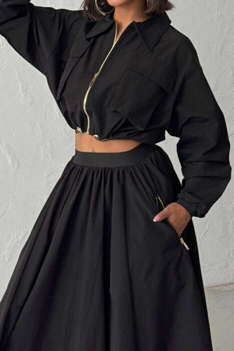 ZIPPER ONE COLOR POCKETS DETAIL WOMEN SHIRT BLACK/ E ZEZE - 2