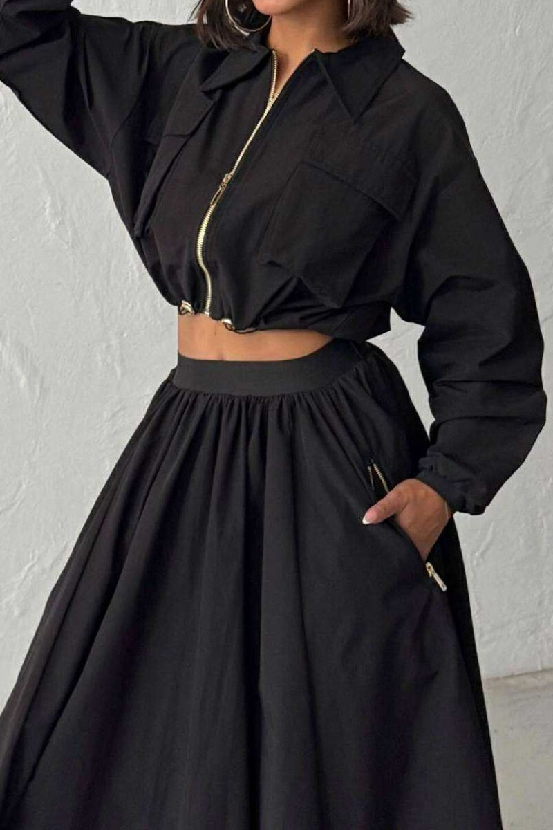 ZIPPER ONE COLOR POCKETS DETAIL WOMEN SHIRT BLACK/ E ZEZE - 2