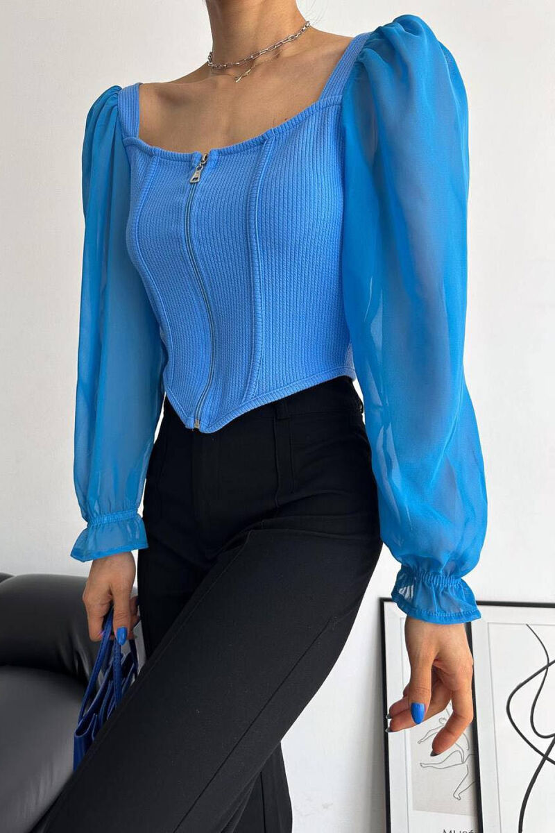 ZIPPER ONE COLOR WOMAN BLOUSE BLUE/BLU - 2