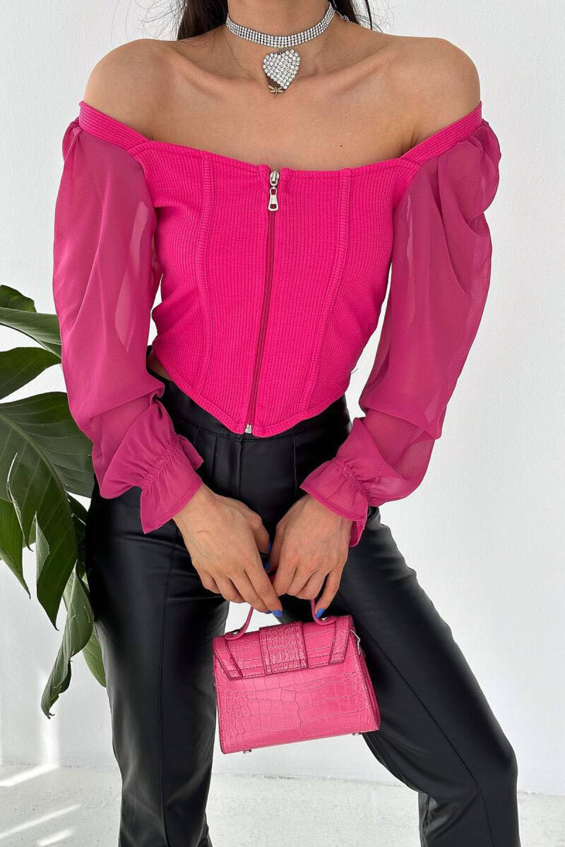 ZIPPER ONE COLOR WOMAN BLOUSE PINK/ROZE - 2