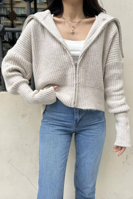 ZIPPER ONE COLOR WOMAN SWEATER BEIGE/BEZHE - 2