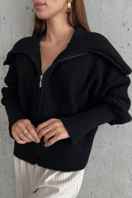 ZIPPER ONE COLOR WOMAN SWEATER BLACK/ E ZEZE 