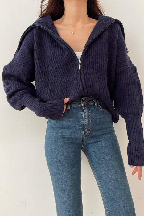 ZIPPER ONE COLOR WOMAN SWEATER BLUE/BLU - 2