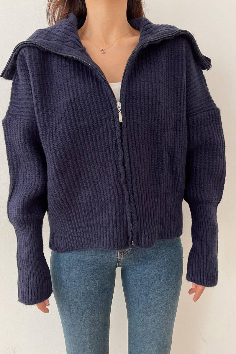 ZIPPER ONE COLOR WOMAN SWEATER BLUE/BLU - 3