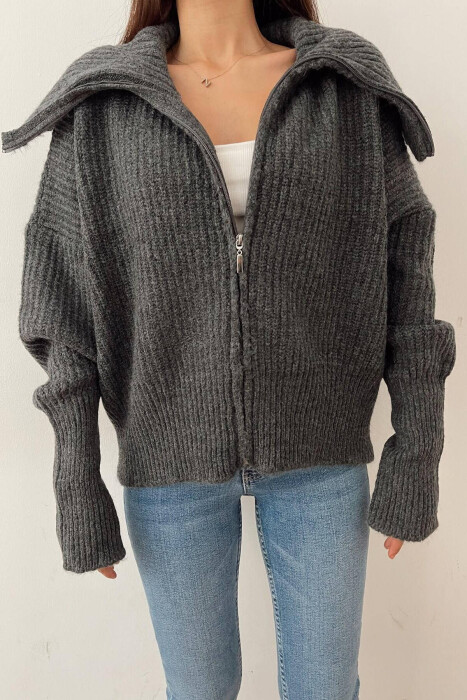 ZIPPER ONE COLOR WOMAN SWEATER DARK GREY/GEE - 3