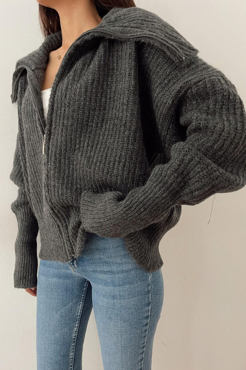 ZIPPER ONE COLOR WOMAN SWEATER DARK GREY/GEE - 4