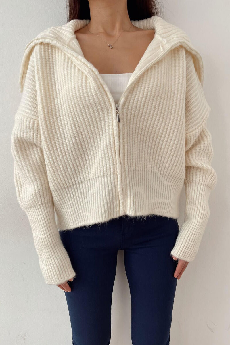 ZIPPER ONE COLOR WOMAN SWEATER WHITE-E BARDHE - 2