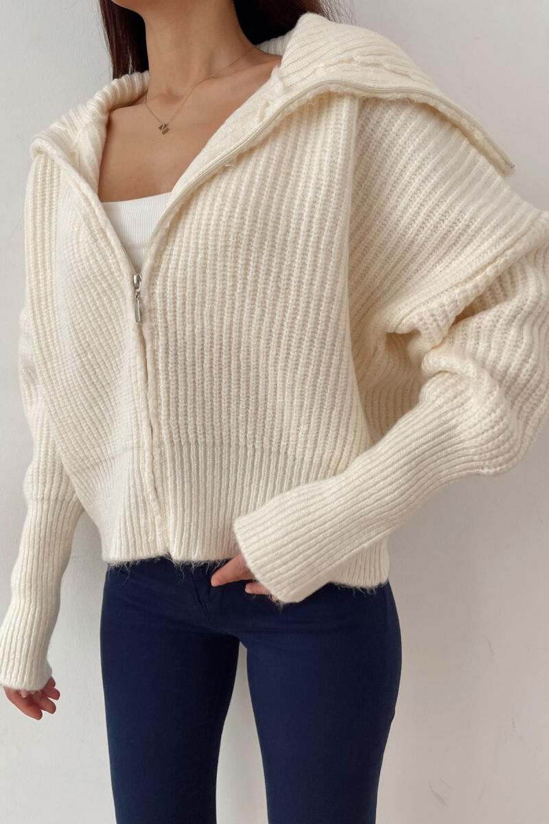 ZIPPER ONE COLOR WOMAN SWEATER WHITE-E BARDHE - 3