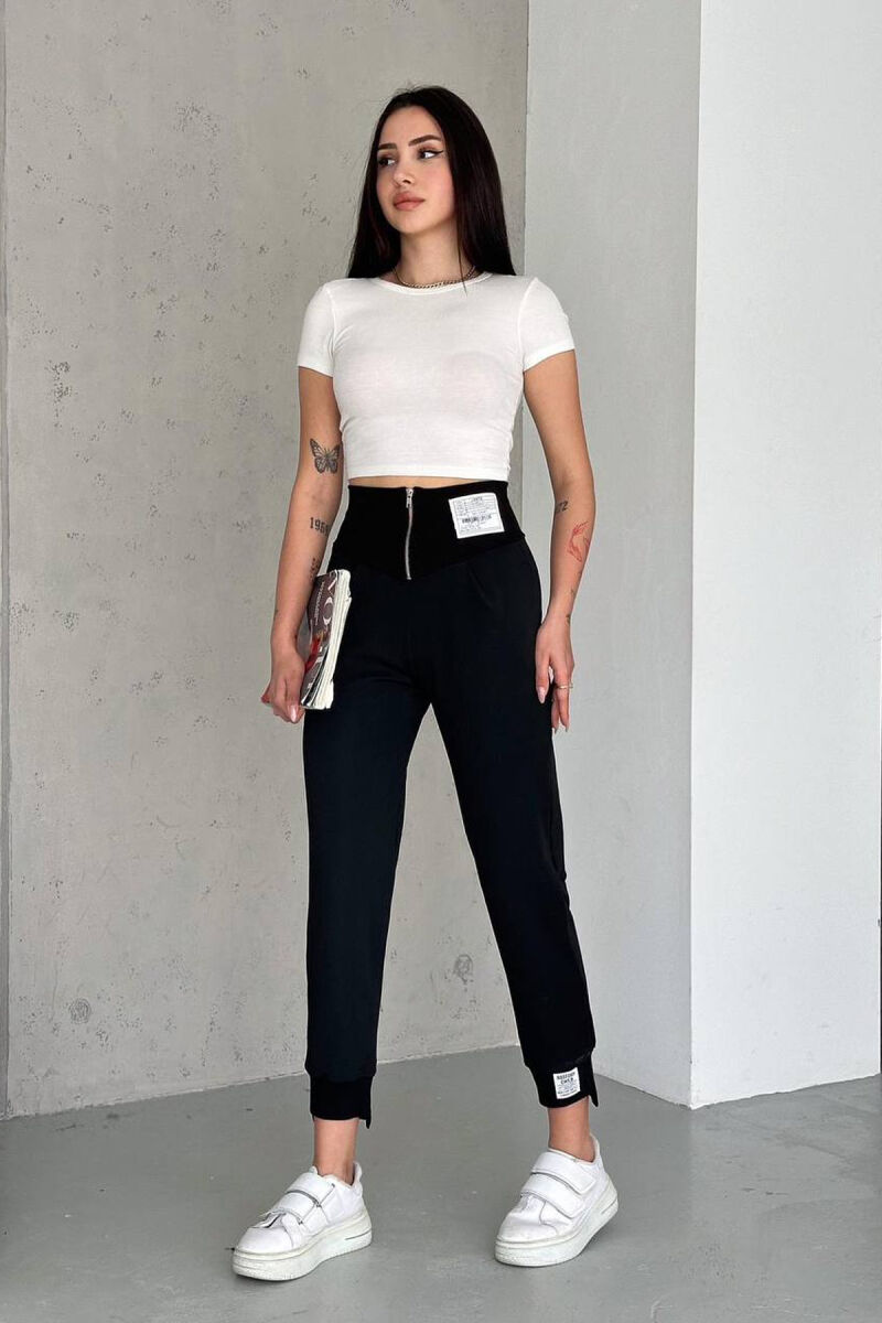 ZIPPER ONE COLOR WOMAN TROUSERS BLACK/ E ZEZE - 4