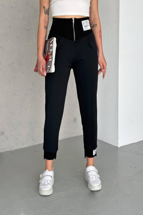 ZIPPER ONE COLOR WOMAN TROUSERS BLACK/ E ZEZE - KLAUDIO FASHION