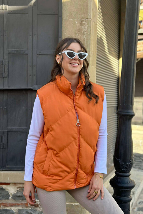 ZIPPER WOMEN VEST IN ORANGE COLOR 