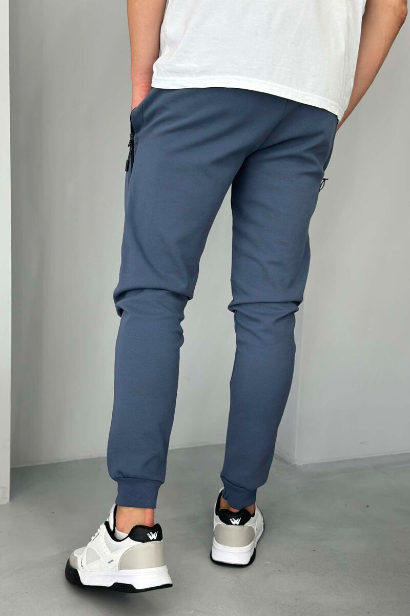 ZIPPER POCKET COTTON MEN SWEATPANTS BLUE/BLU - 2