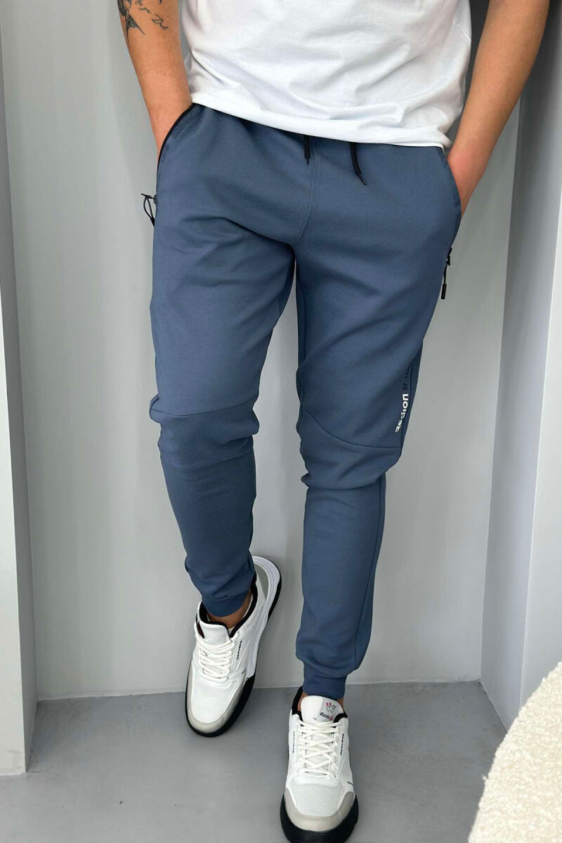 ZIPPER POCKET COTTON MEN SWEATPANTS BLUE/BLU - 3