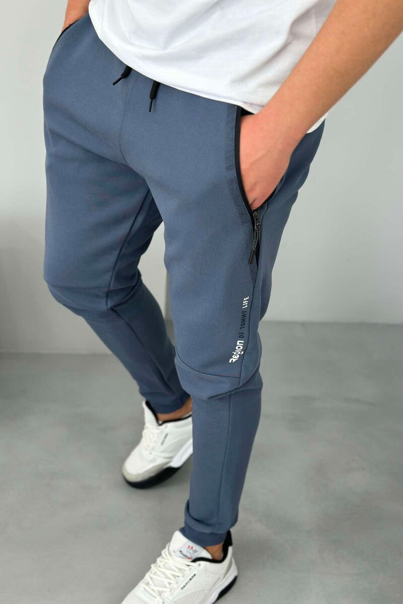 ZIPPER POCKET COTTON MEN SWEATPANTS BLUE/BLU - 4