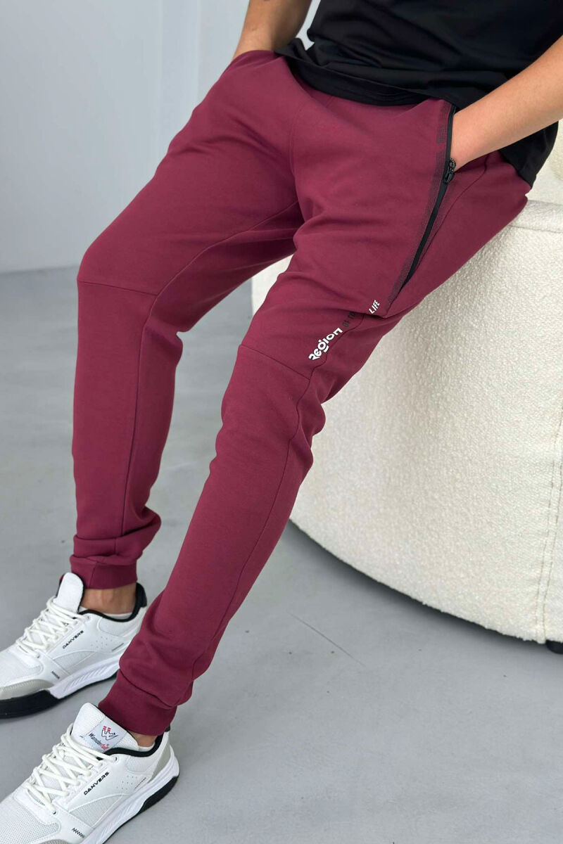 ZIPPER POCKET COTTON MEN SWEATPANTS BUYRDGUNDY/VISHNJE - 1