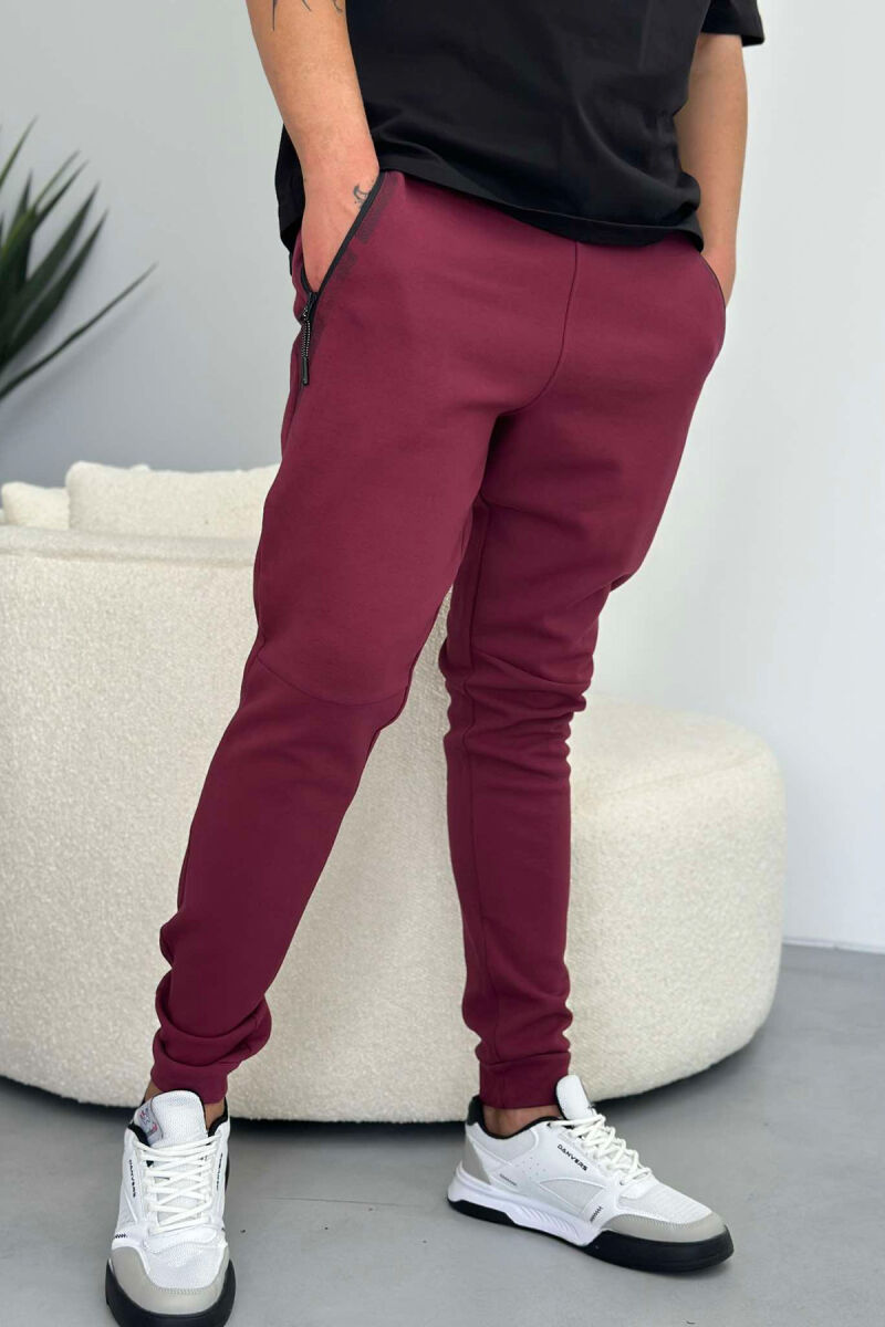 ZIPPER POCKET COTTON MEN SWEATPANTS BUYRDGUNDY/VISHNJE - 2