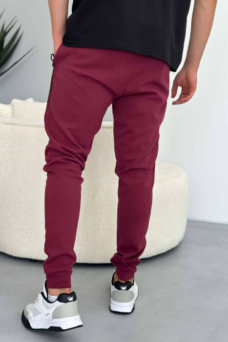 ZIPPER POCKET COTTON MEN SWEATPANTS BURGUNDY/VISHNJE - 3