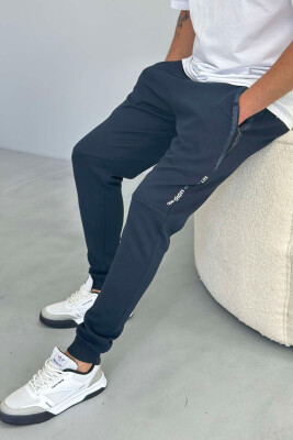 ZIPPER POCKET COTTON MEN SWEATPANTS DARK BLUE/BEE 