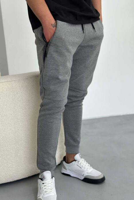 ZIPPER POCKET COTTON MEN SWEATPANTS IN GREY COLOR 