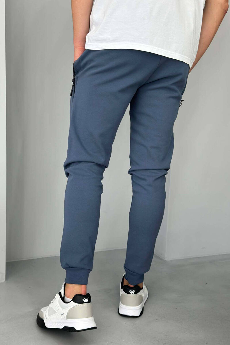 ZIPPER POCKET COTTON MEN SWEATPANTS IN BLUE COLOR - 2