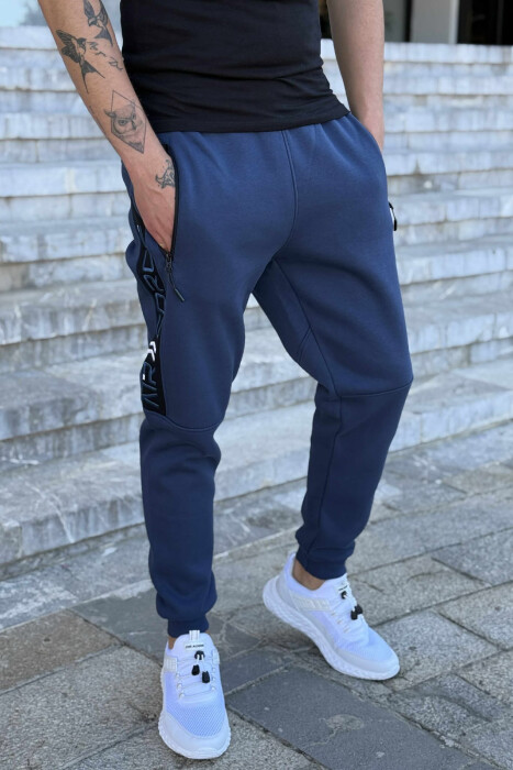 ZIPPER POCKET FLUFFY SIMPLE MEN JOGGERS BLUE/BLU - 2