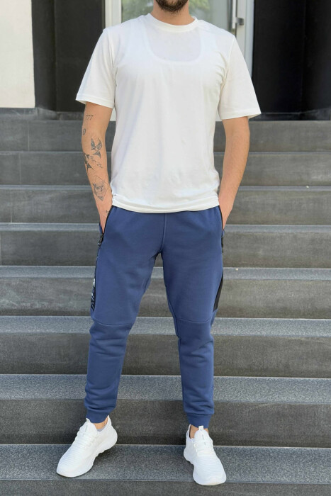 FLUFFY ZIPPER POCKET SIMPLE MEN JOGGERS BLUE/BLU - KLAUDIO FASHION