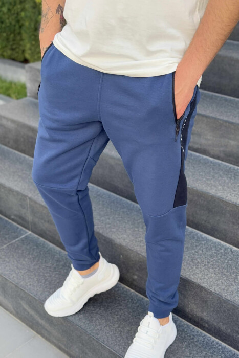 FLUFFY ZIPPER POCKET SIMPLE MEN JOGGERS BLUE/BLU - KLAUDIO FASHION