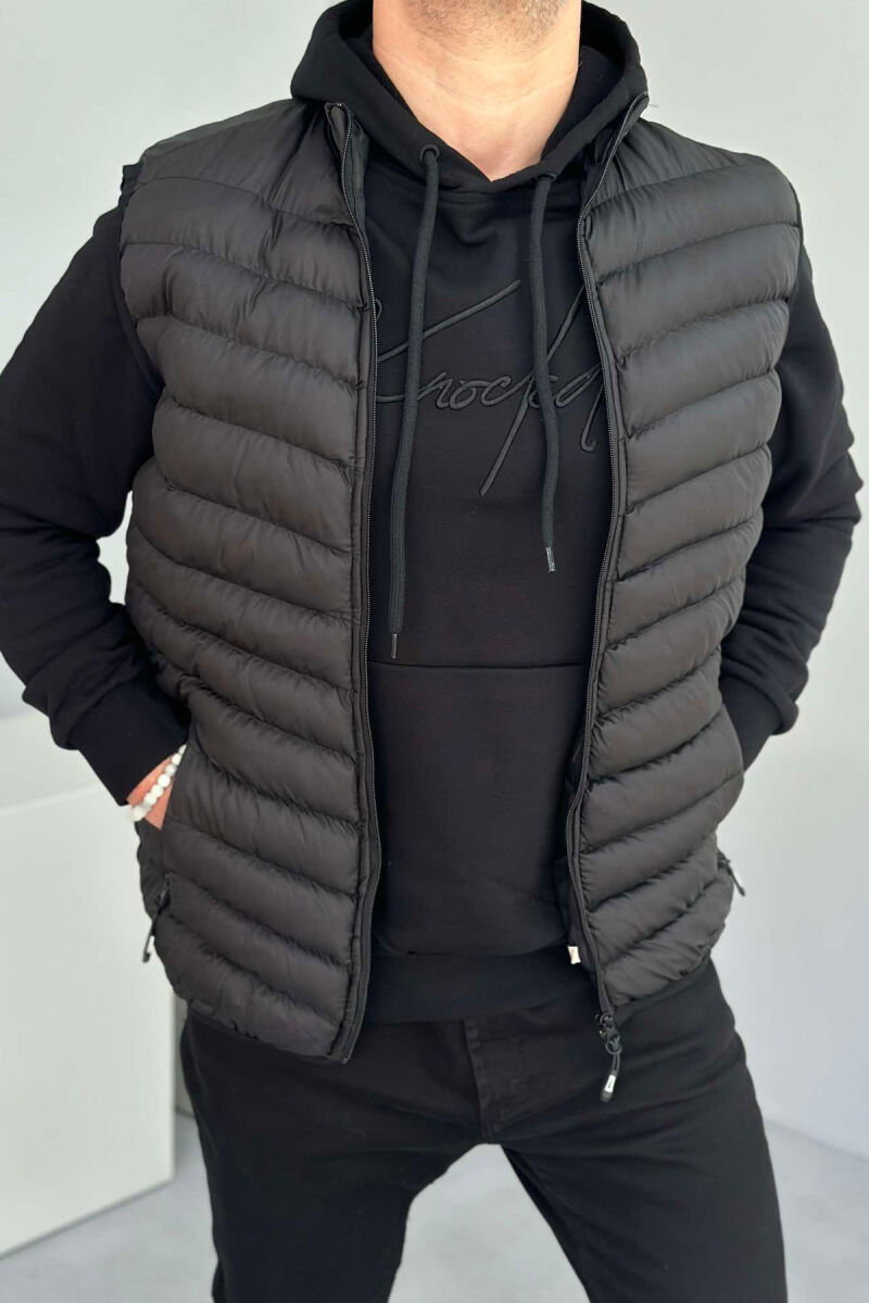 ZIPPER POCKET SIMPLE MEN VEST BLACK/ E ZEZE - 4