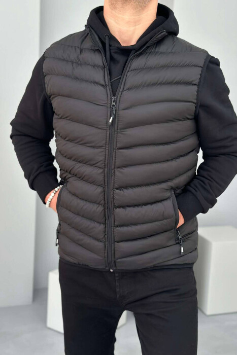 ZIPPER POCKET SIMPLE MEN VEST BLACK/ E ZEZE - 5