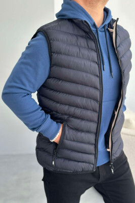 ZIPPER POCKET SIMPLE MEN VEST DARK BLUE/BEE 