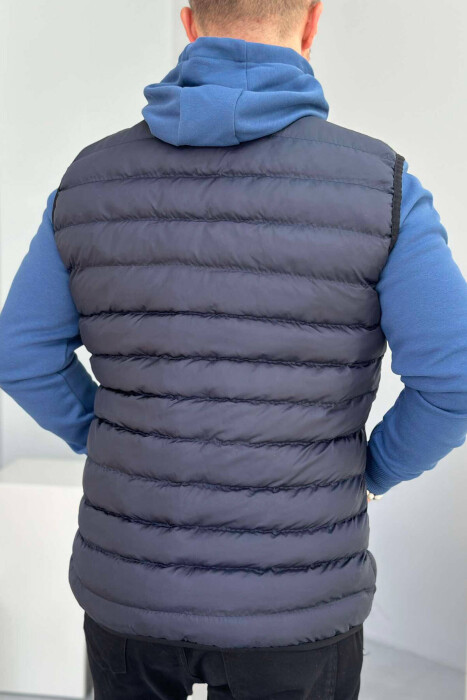 ZIPPER POCKET SIMPLE MEN VEST DARK BLUE/BEE - 2