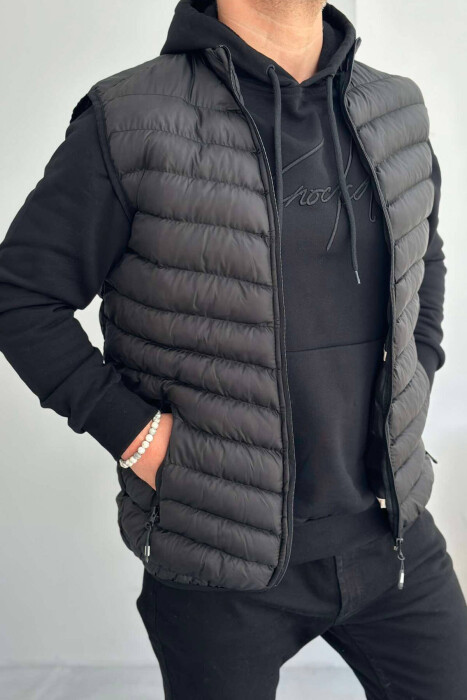 ZIPPER POCKET SIMPLE MEN VEST IN BLACK COLOR - 1