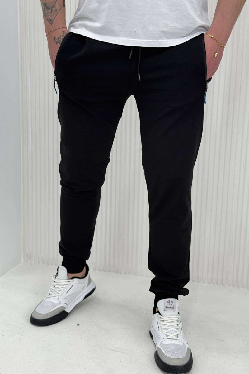 ZIPPER POCKETS ONE COLOR MEN JOGGERS BLACK/ E ZEZE - 1