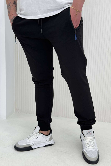 ZIPPER POCKETS ONE COLOR MEN JOGGERS BLACK/ E ZEZE - 2