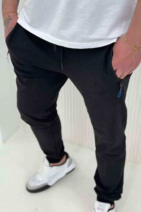 ZIPPER POCKETS ONE COLOR MEN JOGGERS BLACK/ E ZEZE - 3