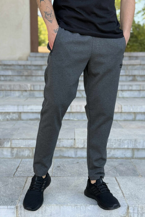 ZIPPER POCKETS ONE COLOR MEN SWEATPANTS DARK GREY/GEE - 2