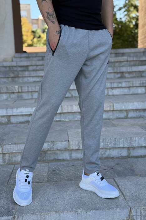 ZIPPER POCKETS ONE COLOR MEN SWEATPANTS LIGHT GREY/GZ - 2